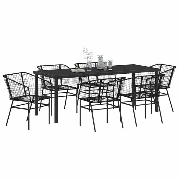 vidaXL Garden Dining Set 7 pcs Black Poly Rattan