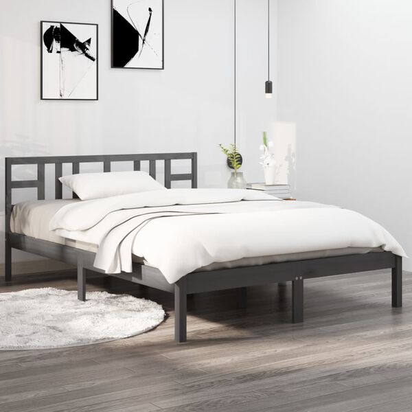 vidaXL Bed Frame without Mattress Grey 200x200 cm Solid Wood