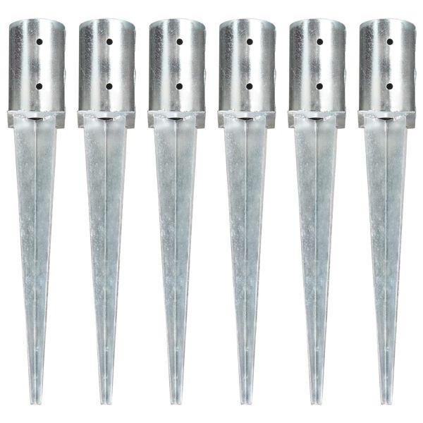 vidaXL Ground Spikes 6 pcs Silver 8x61 cm Galvanised Steel