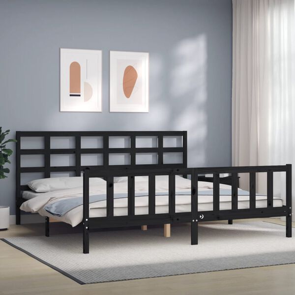 vidaXL Bed Frame without Mattress Black Solid Wood Pine
