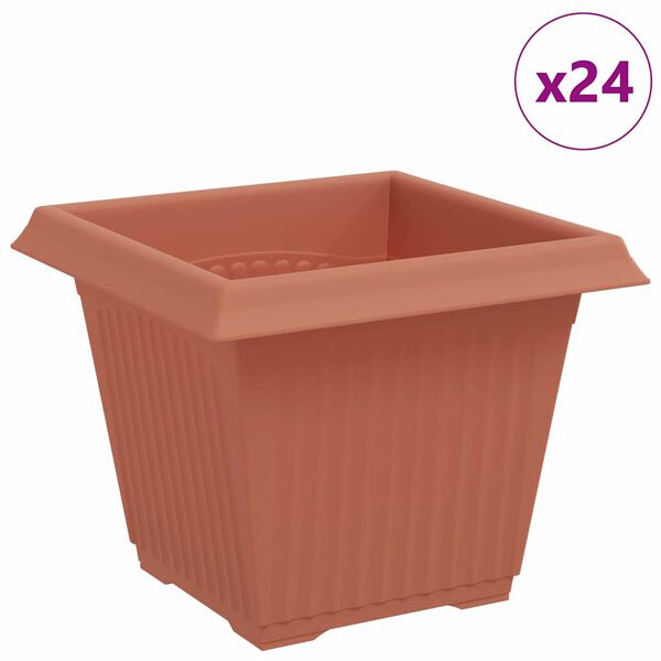 vidaXL Square Flower Pot 24 pcs Brick Red 20 x 20 x 16 cm Plastic
