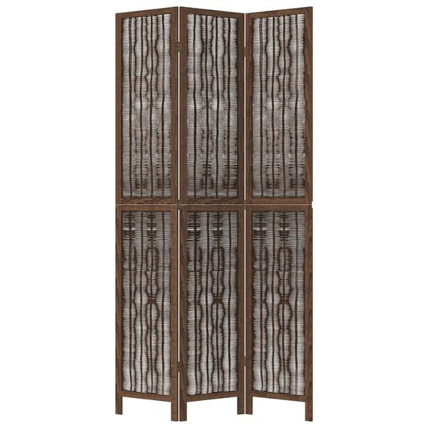 vidaXL Room Divider 3 Panels Dark Brown Solid Wood Paulownia