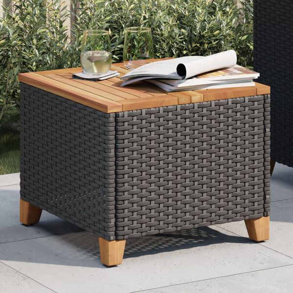 vidaXL Garden Table Black 45x45x37 cm Poly Rattan Acacia Wood