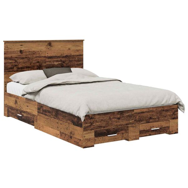 vidaXL Bed Frame with Headboard Old Wood 135 x 190 cm Engineered Wood