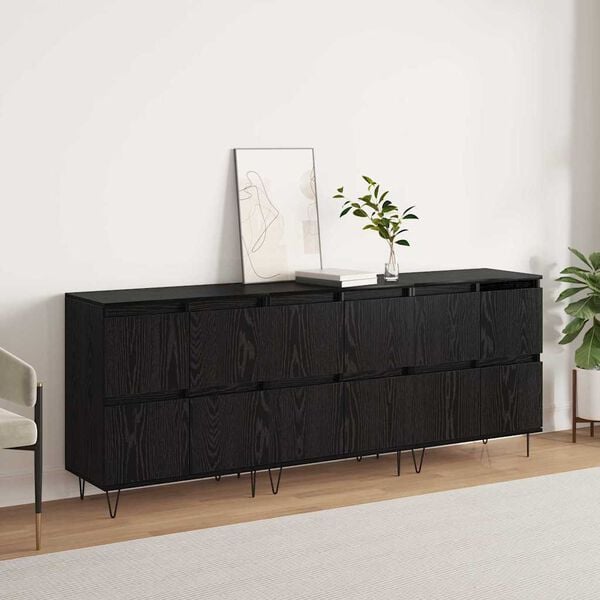 vidaXL Sideboards 3 pcs Black oak 180 x 35 x 70 cm Engineered wood