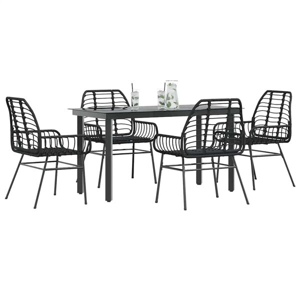 vidaXL 5 Piece Garden Dining Set Black Poly Rattan Glass