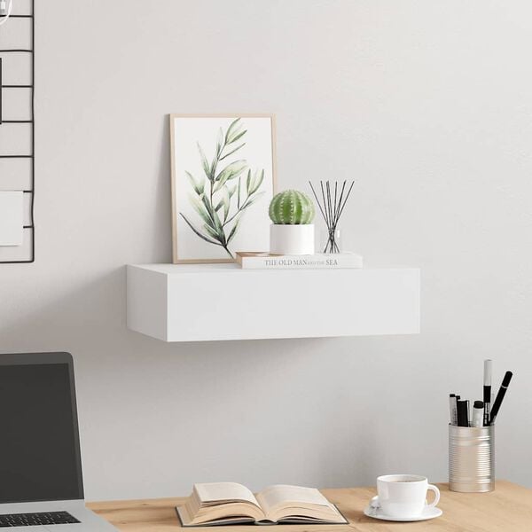 vidaXL Wall-mounted Drawer Shelf White 40x23.5x10 cm MDF