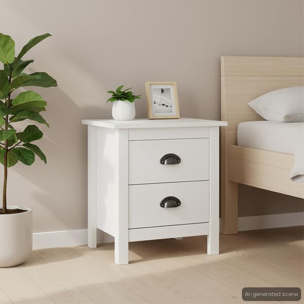 vidaXL Bedside Cabinet Hill White 46x35x49.5 cm Solid Pine Wood