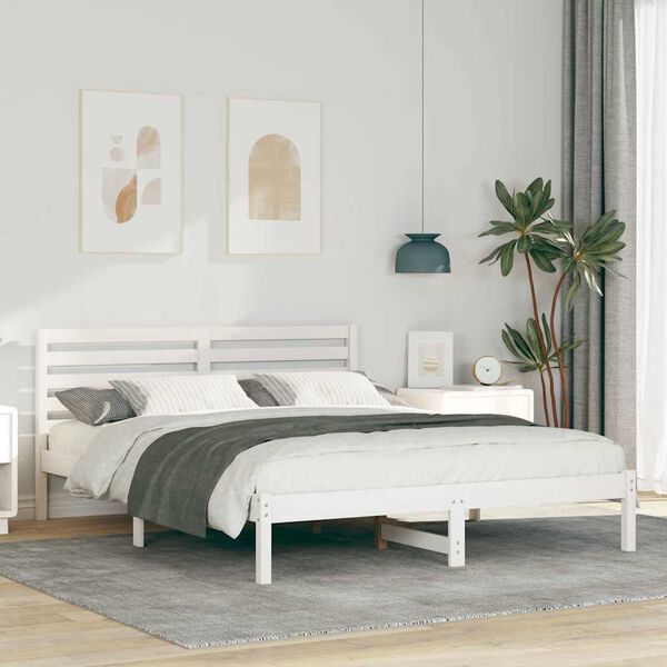 vidaXL Bed Frame with Headboard White 140 x 200 cm Solid Pine Wood