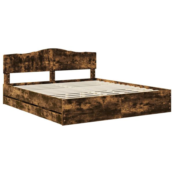 vidaXL Bed Frame with Drawer Smoked Oak 200 x 200 cm Engineer Wood