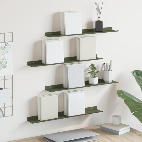 vidaXL Floating Shelf 4 pcs Olive Green 60 x 9 x 2.5 cm Steel