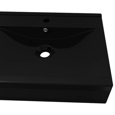 Rectangular Ceramic Basin Black with Faucet Hole 60x46 cm