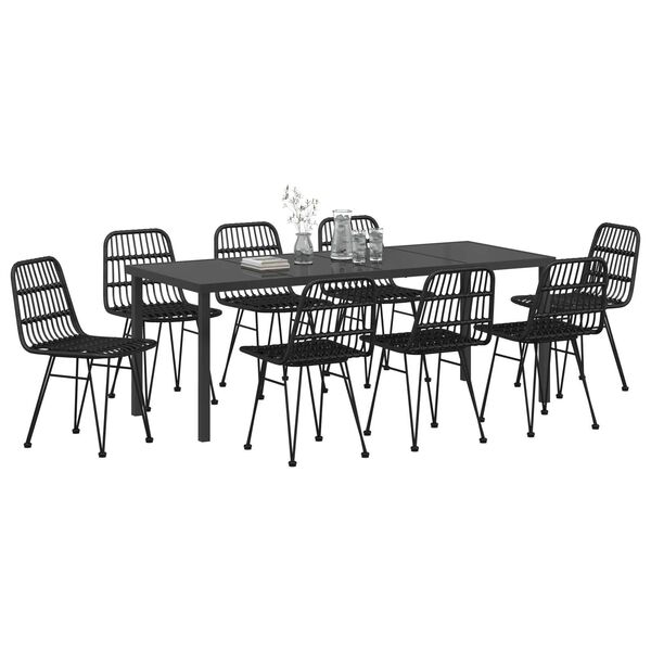 vidaXL Garden Dining Set 9 pcs Black Powder-Coated Steel