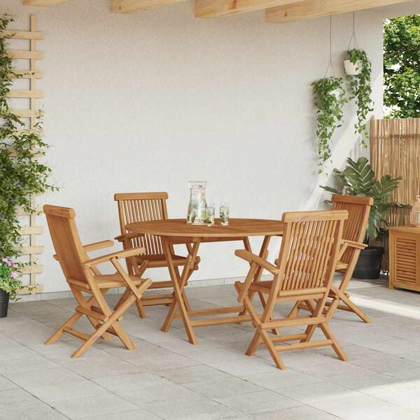 vidaXL Garden Dining Set Folding 5 pcs Brown Solid Teak wood