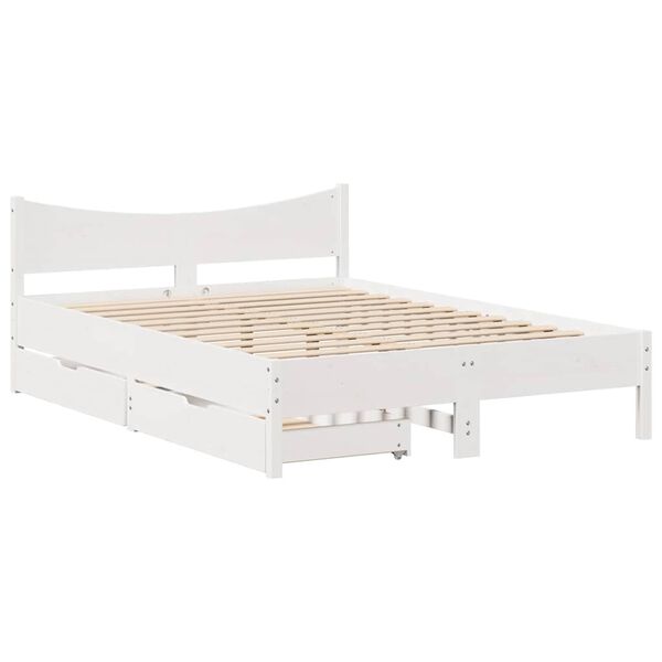 vidaXL Bed Frame with Drawers White 120x200 cm Solid Wood Pine
