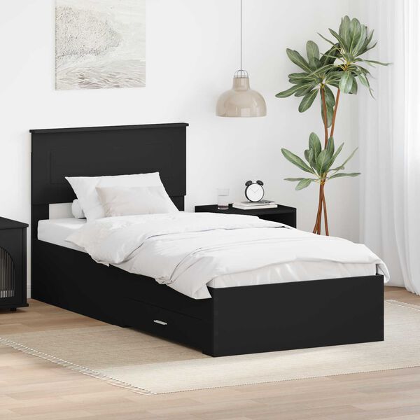 vidaXL Bed Frame Black and Silver 75 x 190 cm Engineered Wood