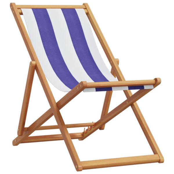 vidaXL Folding Beach Chairs 2 pcs Blue and White Fabric and Solid Wood