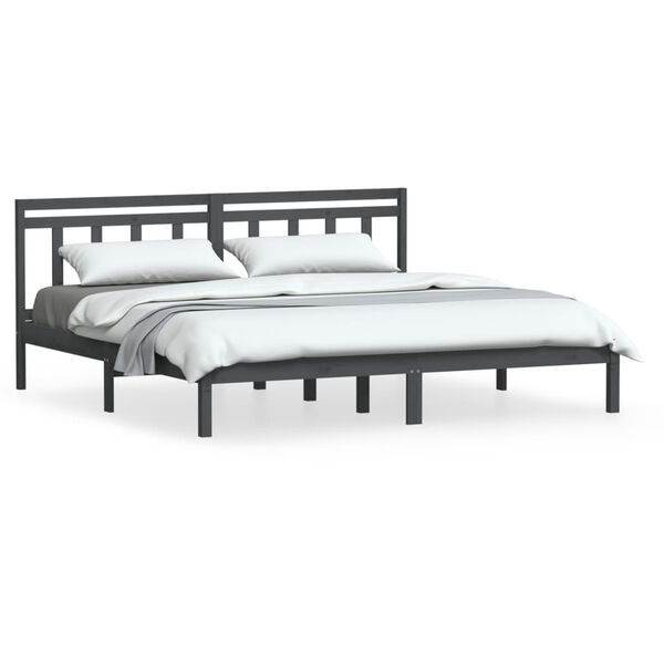 vidaXL Bed Frame without Mattress Grey Solid Wood 200x200 cm (810039+814116)