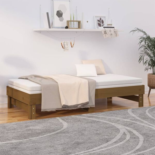 vidaXL Pull-out Day Bed without Mattress Honey Brown 2x(75x190) cm