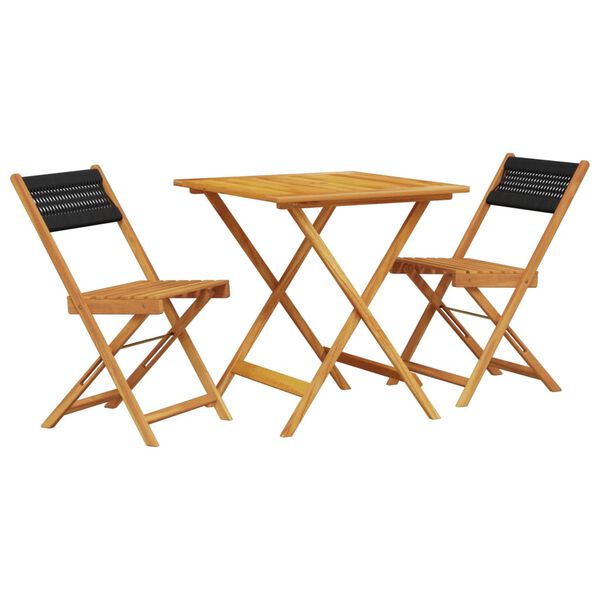 vidaXL 3 Piece Bistro Set Black Polypropylene and Solid Wood