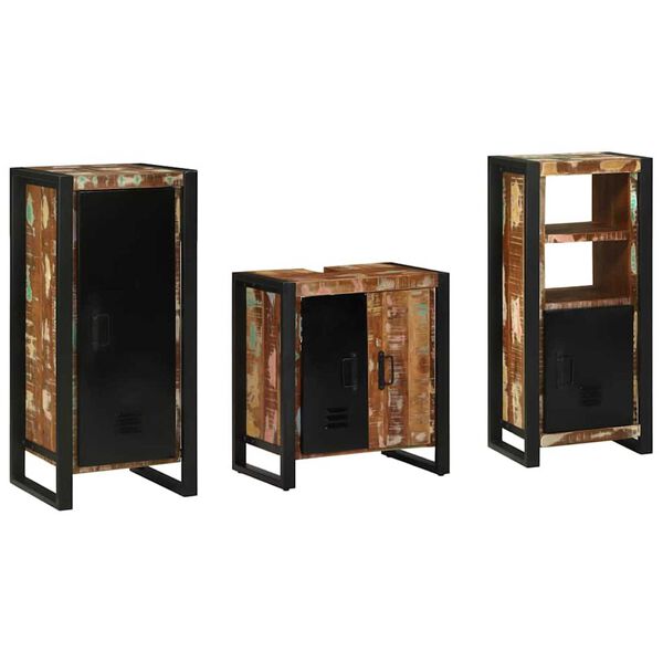 vidaXL Bathroom Furniture Set with Door 3 pcs Brown Solid Reclaim Wood