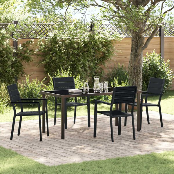 vidaXL Garden Dining Set 5 pcs Black Powder-Coated Steel