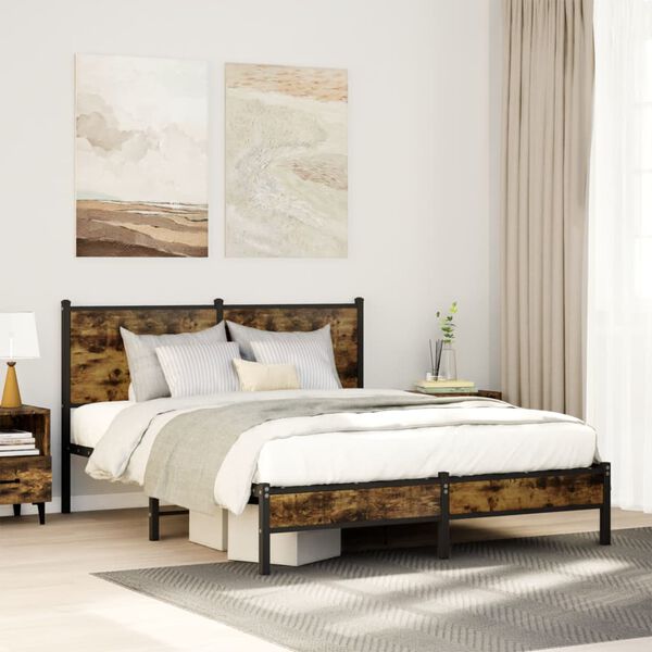 vidaXL Metal Bed Frame without Mattress Smoked Oak 137x190 cm