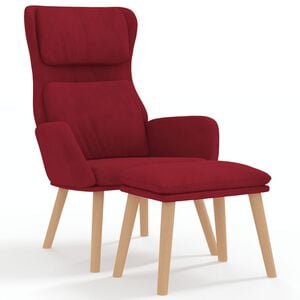 vidaXL Relaxing Chair with a Stool Wine Red Velvet