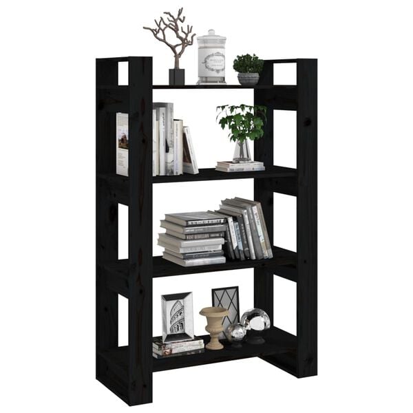 vidaXL Book Cabinet/Room Divider Black 60x35x57 cm Solid Wood Pine
