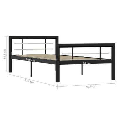 vidaXL Bed Frame Black and White Metal 100x200 cm