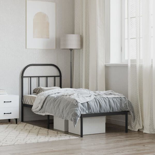 vidaXL Metal Bed Frame without Mattress with Headboard Black 75x190cm