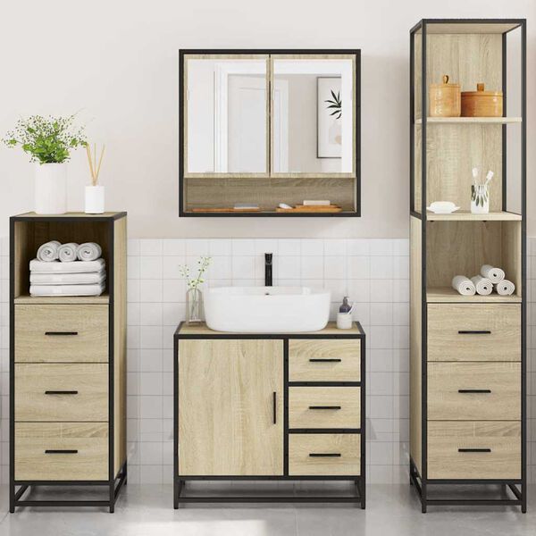 vidaXL 4 Piece Bathroom Furniture Set Sonoma Oak Engineered Wood