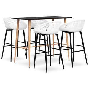 vidaXL Bar Set | Black and White | MDF and PP with powder-coated metal legs