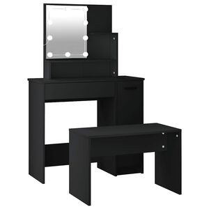 vidaXL Dressing Table Set with LED Black Engineered Wood