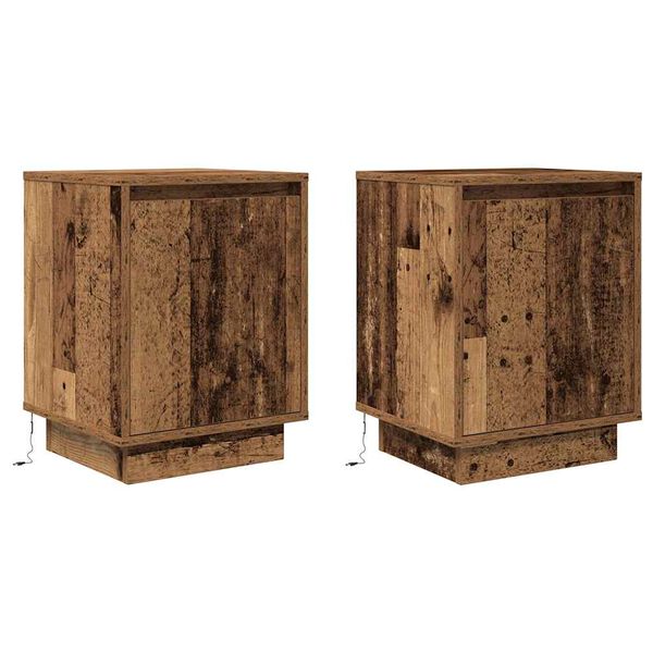 vidaXL Bedside Cabinets with LED Lights&nbsp;2 pcs Old Wood 38x34x50 cm