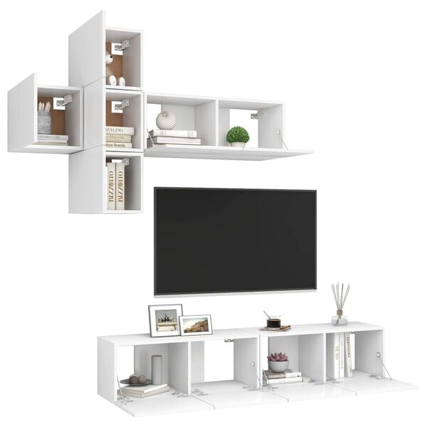 vidaXL 7 Piece TV Cabinet Set White Engineered Wood