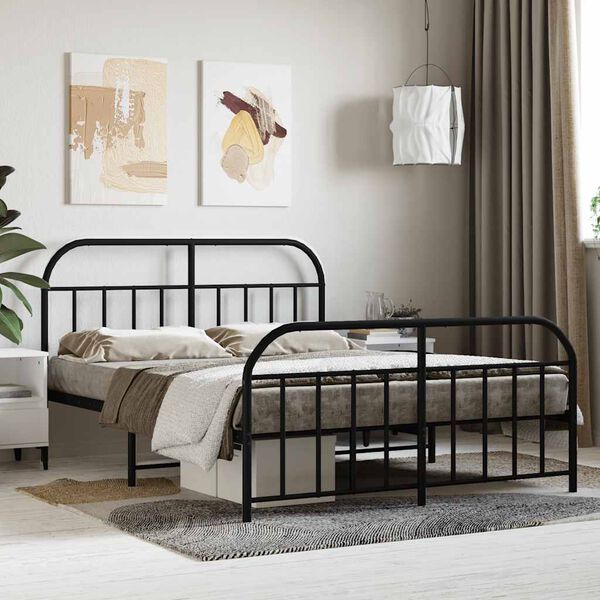 vidaXL Metal Bed Frame without Mattress with Footboard Black 140x200cm