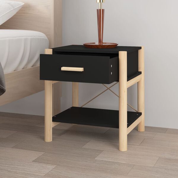 vidaXL Bedside Table Black 42x38x45 cm Engineered Wood
