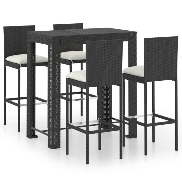 vidaXL 5 Piece Garden Bar Set with Cushions Poly Rattan Black