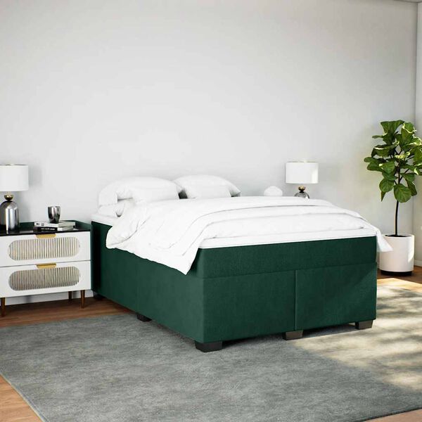 vidaXL Box Spring Bed with Mattress Dark Green 140x200 cm Velvet