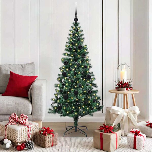 vidaXL Artificial Pre-lit Christmas Tree Green 150 cm PVC and Metal