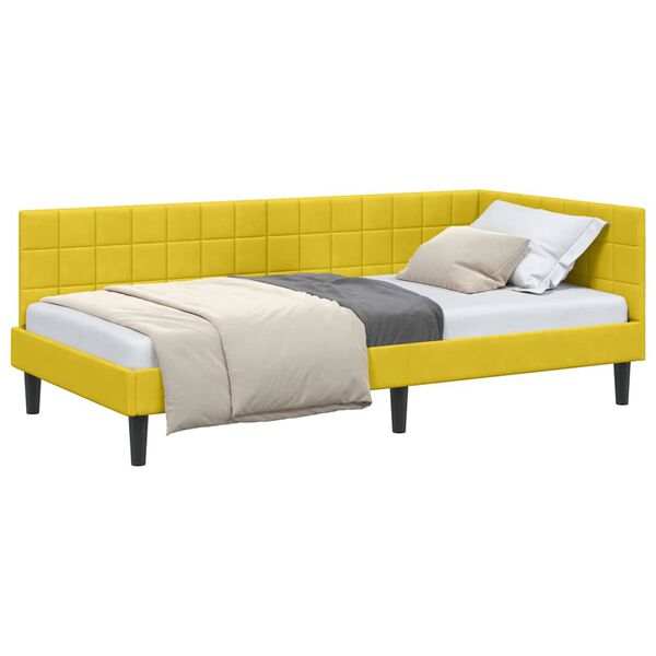 vidaXL Corner Bed Frame with Headboard Yellow 90 x 200 cm Velvet