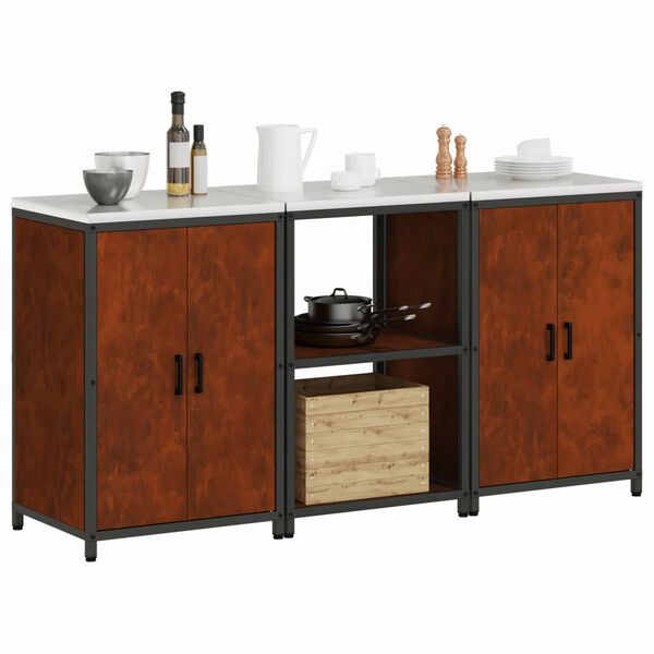 vidaXL Kitchen Storage Set with Shelf 3 pcs Rusty Weathering Steel