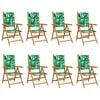 vidaXL Reclining Folding Chairs 8 pcs Green Fabric and Solid Wood