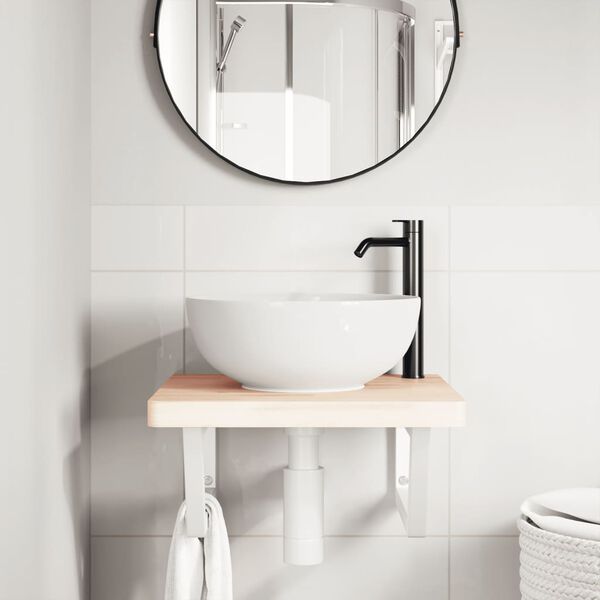 vidaXL Basin Shelf Wall Mounted Steel and Solid Wood Beech