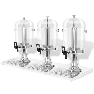 vidaXL Triple Juice Dispenser Stainless Steel 3 x 8 L