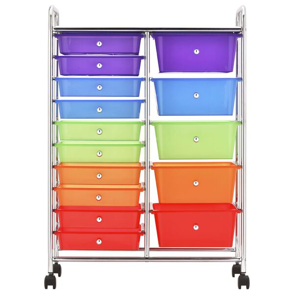 vidaXL XXL 15-Drawer Mobile Storage Trolley Multicolour Plastic