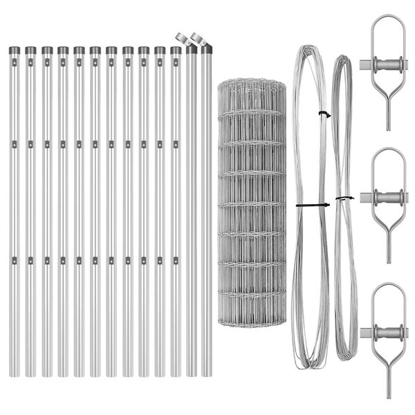 vidaXL Fence with Post Silver 0.6 x 25 m Steel and PVC