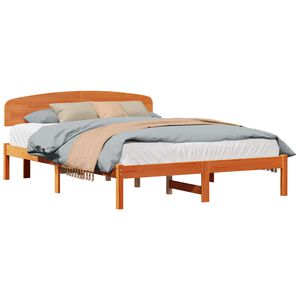vidaXL Bed Frame with Headboard Wax Brown 150 x 200 cm Solid Pine Wood