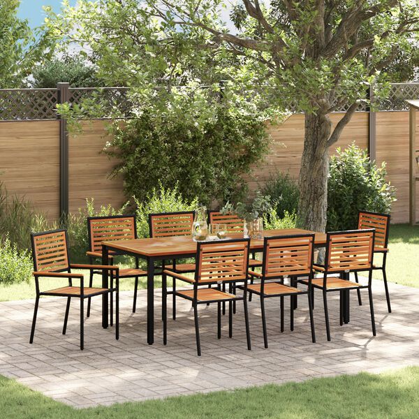 vidaXL Garden Dining Set 9 pcs Black and Brown Poly Rattan